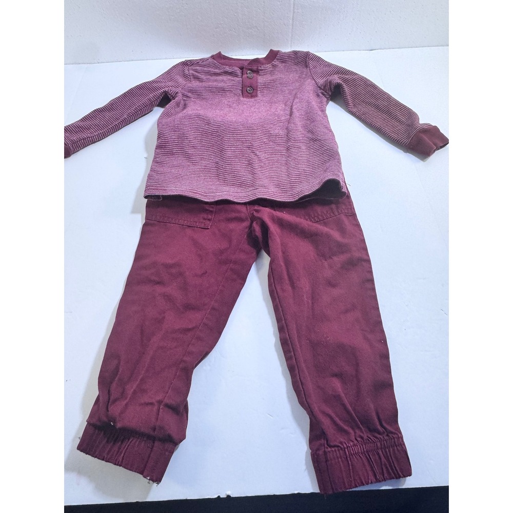 Granimals Boys Maroon Stripe Henley Shirt and Jogger Pants Outfit two pieces
